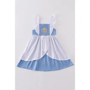 Blue Cinderella smocked girl dress