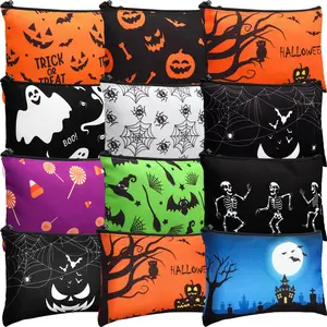 Eccliy 20 Pcs Halloween Makeup Bag Scary Ghost Bat Skull Cosmetic Bag Canvas Gifts for Girls Toiletry Pouch with Zipper for Women Team Party