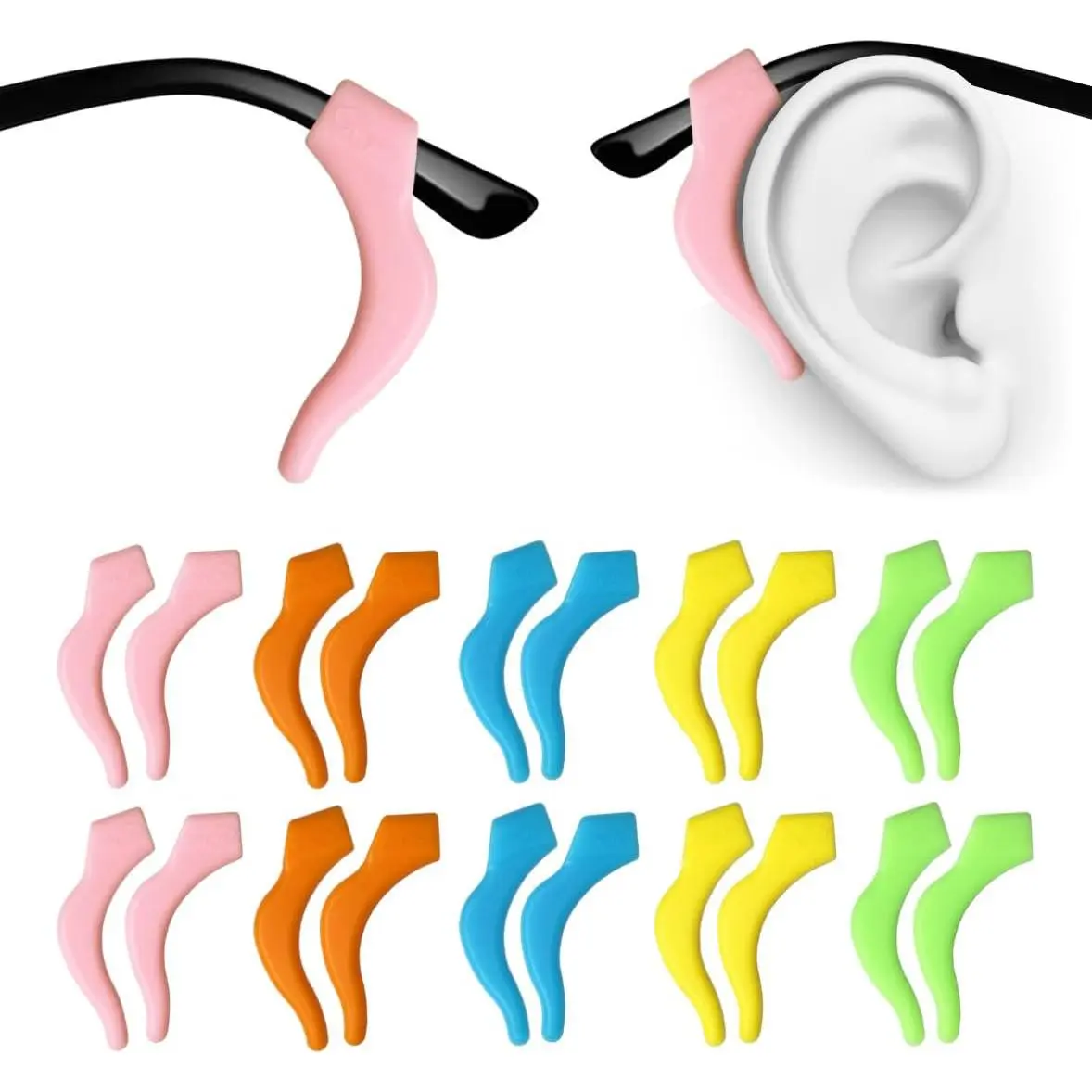 Synthetic U-Shaped Ear Hooks for Glasses, 10 Pairs Unisex Fashion Soft Non-Slip Temple Grips for Sunglasses, Eyeglass Ear Hooks, Everyday, Daily Wear