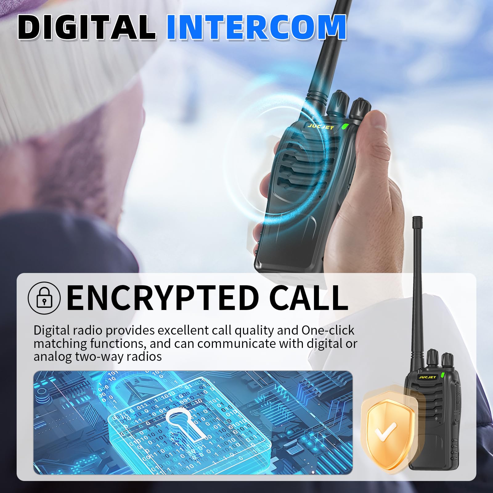 Walkie Talkies for Adults 4 Pack - Rechargeable Long Range 2 Way Radios with Charging Base, Headsets, Type-C Cable, One-Click Pairing, Noise Reduction & Digital Encryption - Perfect for Family Outdoor Hiking (Black)