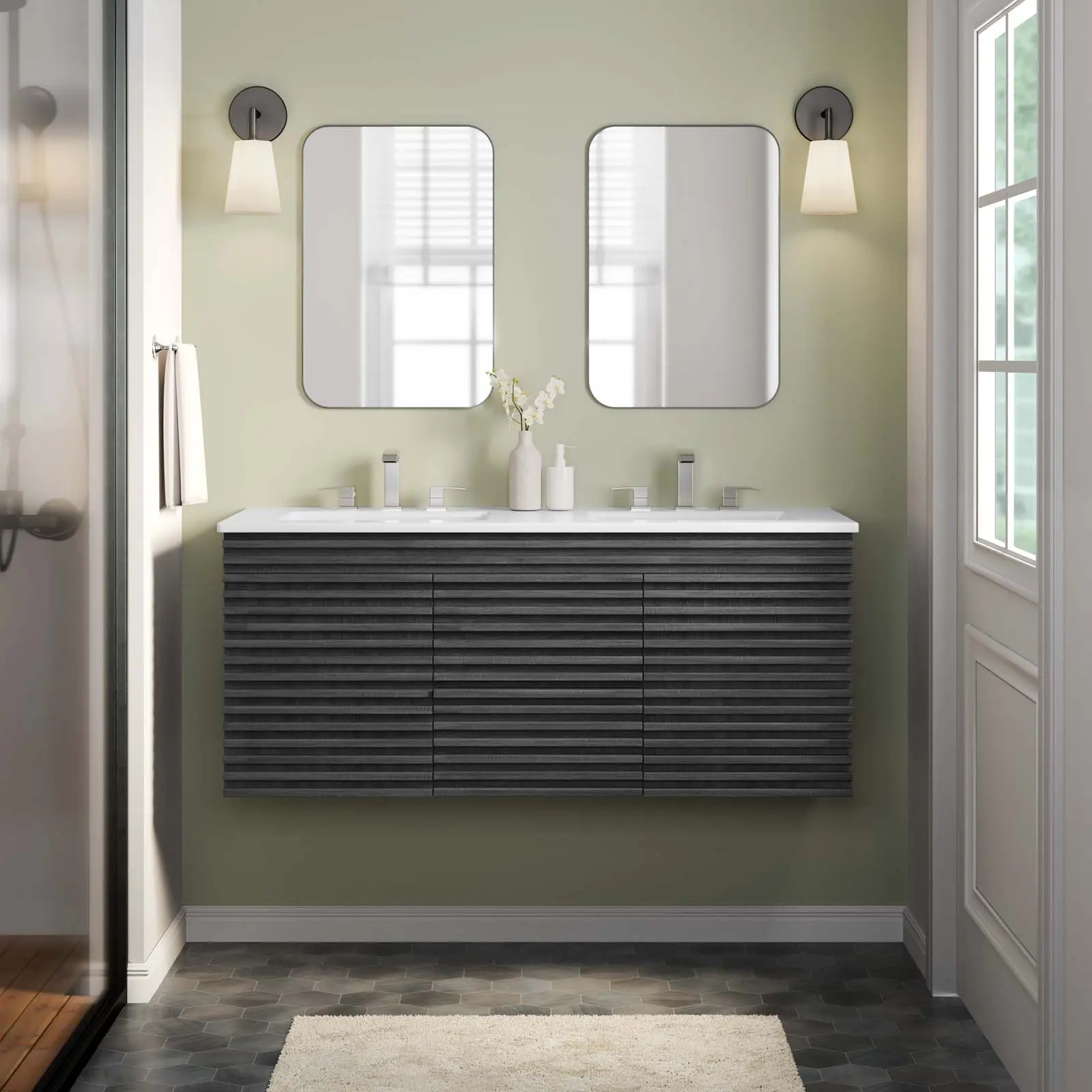 Modway Render 48" Wall-Mount Bathroom Vanity in Charcoal White