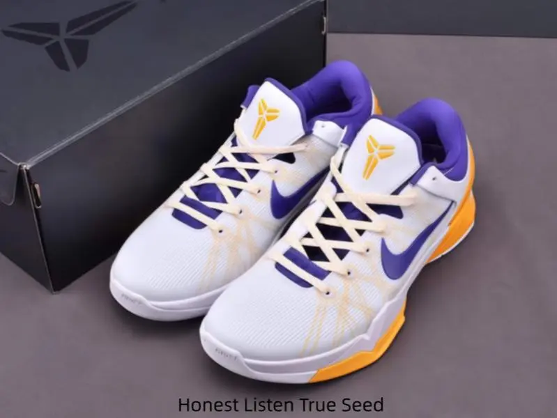 White Mesh Low Top Basketball Sneakers Purple Side Graphic Golden Line Upper Orange Cushion Heel Sole