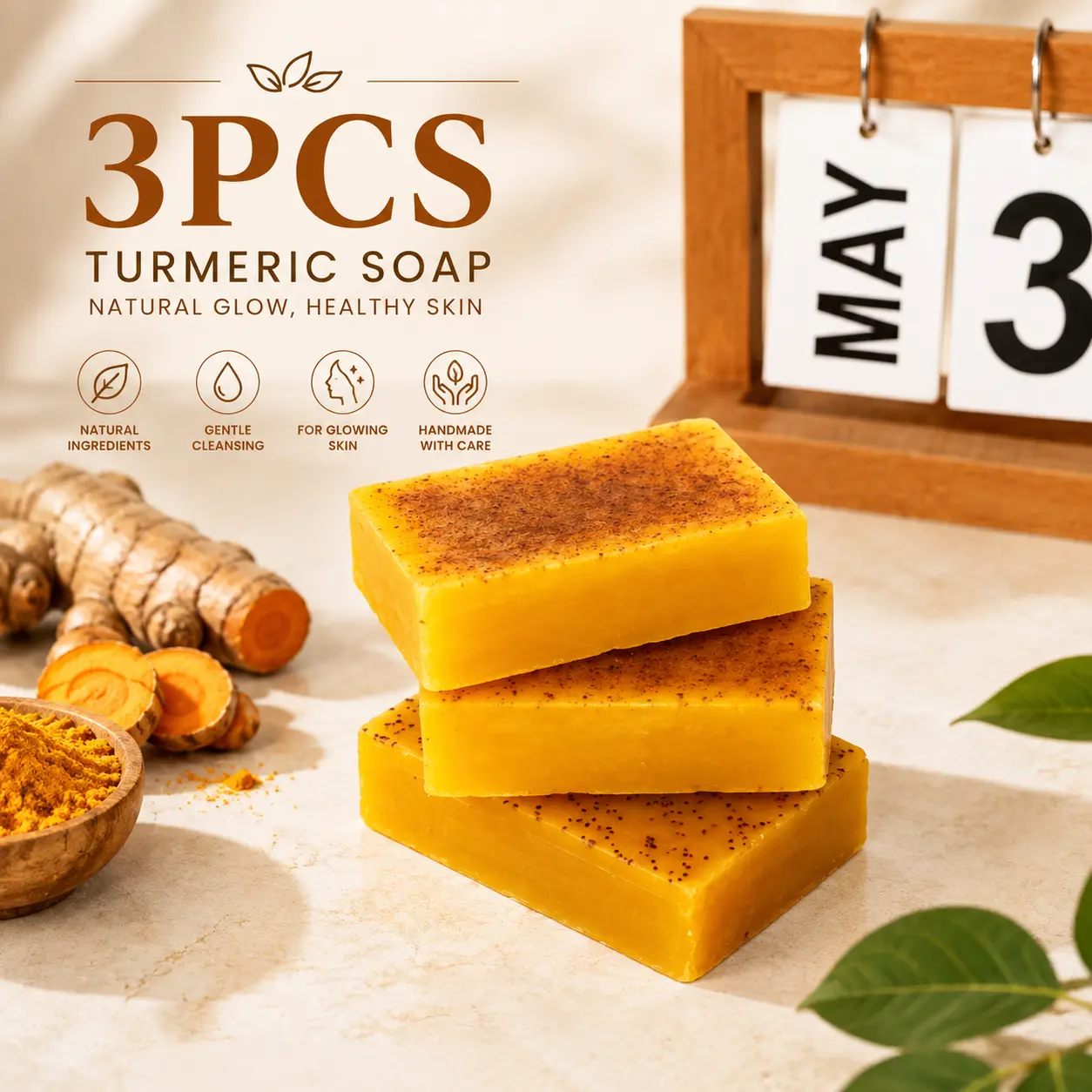3PCS Turmeric Soap,Deep cleansingSoap,Moisturizing SoapFor Face &Body,Body wash & Soap For Women& Men