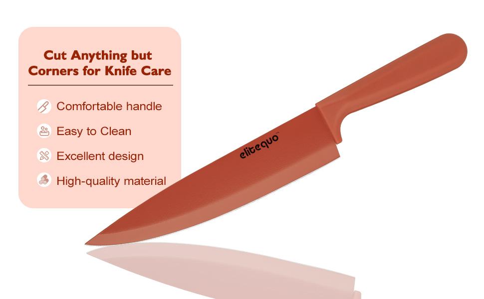 ELITEQUO 8 Pieces Knife Set with Block, Forged, High Carbon Stainless Steel Sharp Blade Block Knife Set, Dishwasher Safe Cutlery