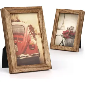 Emfogo,Christmas souvenir,4x6 Picture Frames Photo Display for Tabletop Display Wall Mount Solid Wood High Definition Glass Photo Frame Pack of 2 (Vintage fire color) aura  picture unique gift