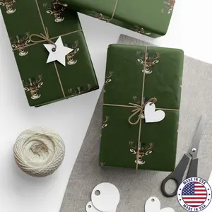 Christmas Wrapping Paper Deer Gift Wrap Holiday Wrapping Roll Festive Gift Packaging Dark Green Xmas Gift Giving Paper Eco Friendly