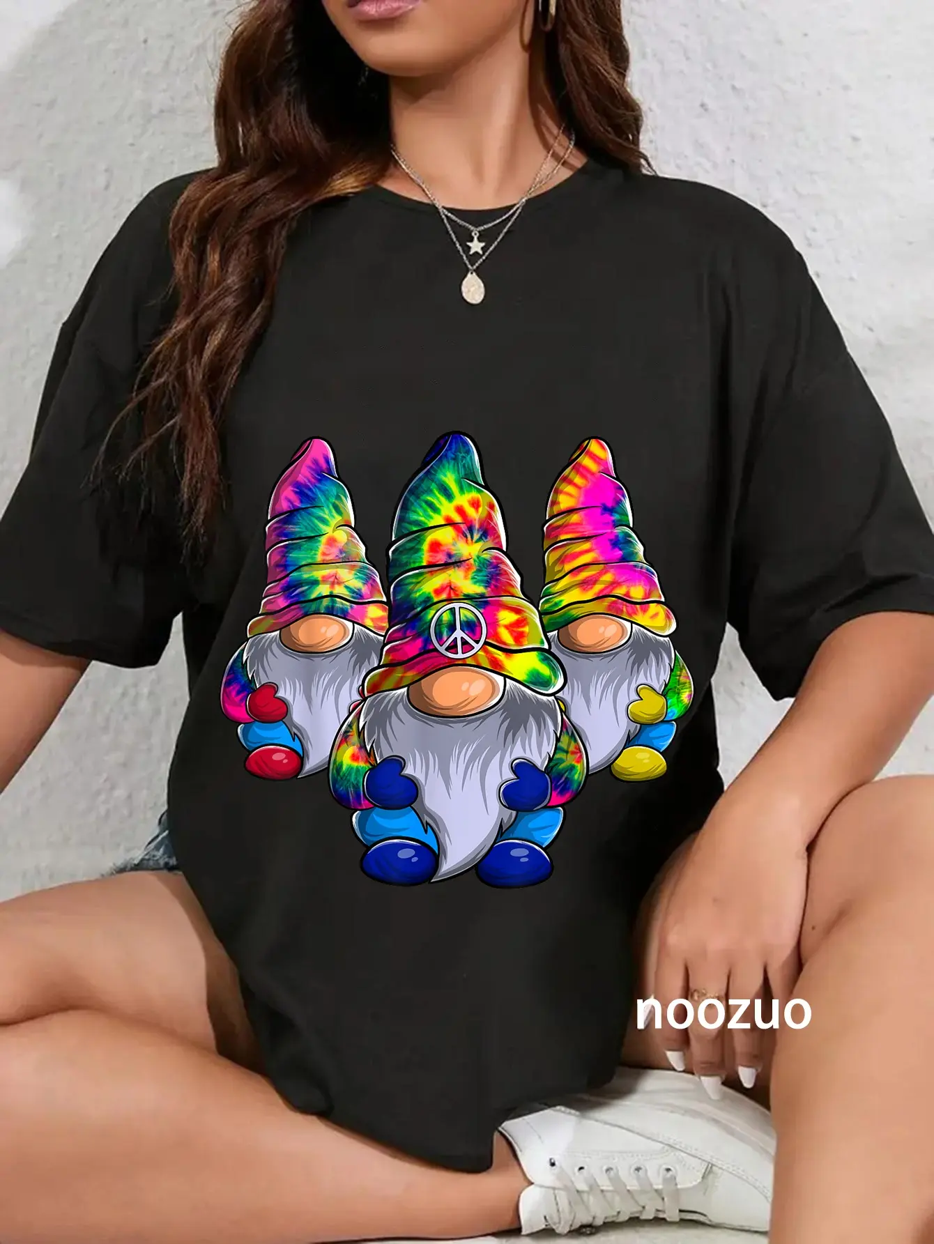100% Cotton Three Hippie Gnomes, Peace Gnome, Funny Retro Tie Diy Design T-Shirt