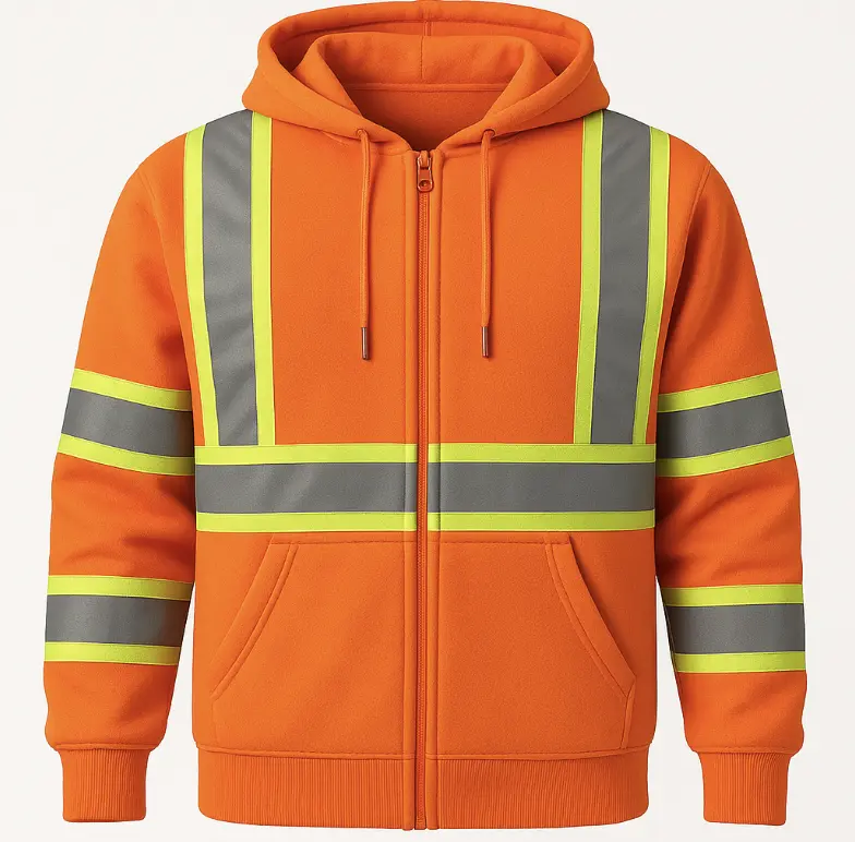 Hi Vis Heavy Fleece Zip Up Hoodie Reflective Safety Work Jacket