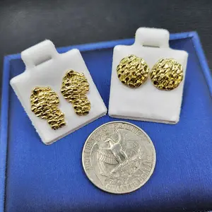 2PCS Set Gold Plated Golden Nugget Cookie Surgical Post Stud Fashion Earring Earrings Daily Birthday Engagement Wedding Anniversary Unisex Men Women