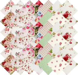 42Pcs Pink Charm Packs for Quilting, 100% Cotton Fabric Squares 5 x 5Inch Pre-Cut Quilted Fabric Floral Patchwork for Sewing DIY Craft(Vintage Floral)