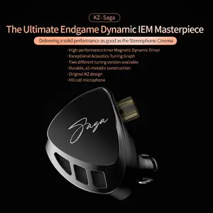 Kz Saga Wired Gaming Earphones, High Quality Headphones, High-Performance Magnetic Dynamic Driver, HiFi Stereo Bass, In-Ear Comfort Fit, 3.5mm Detachable Cable