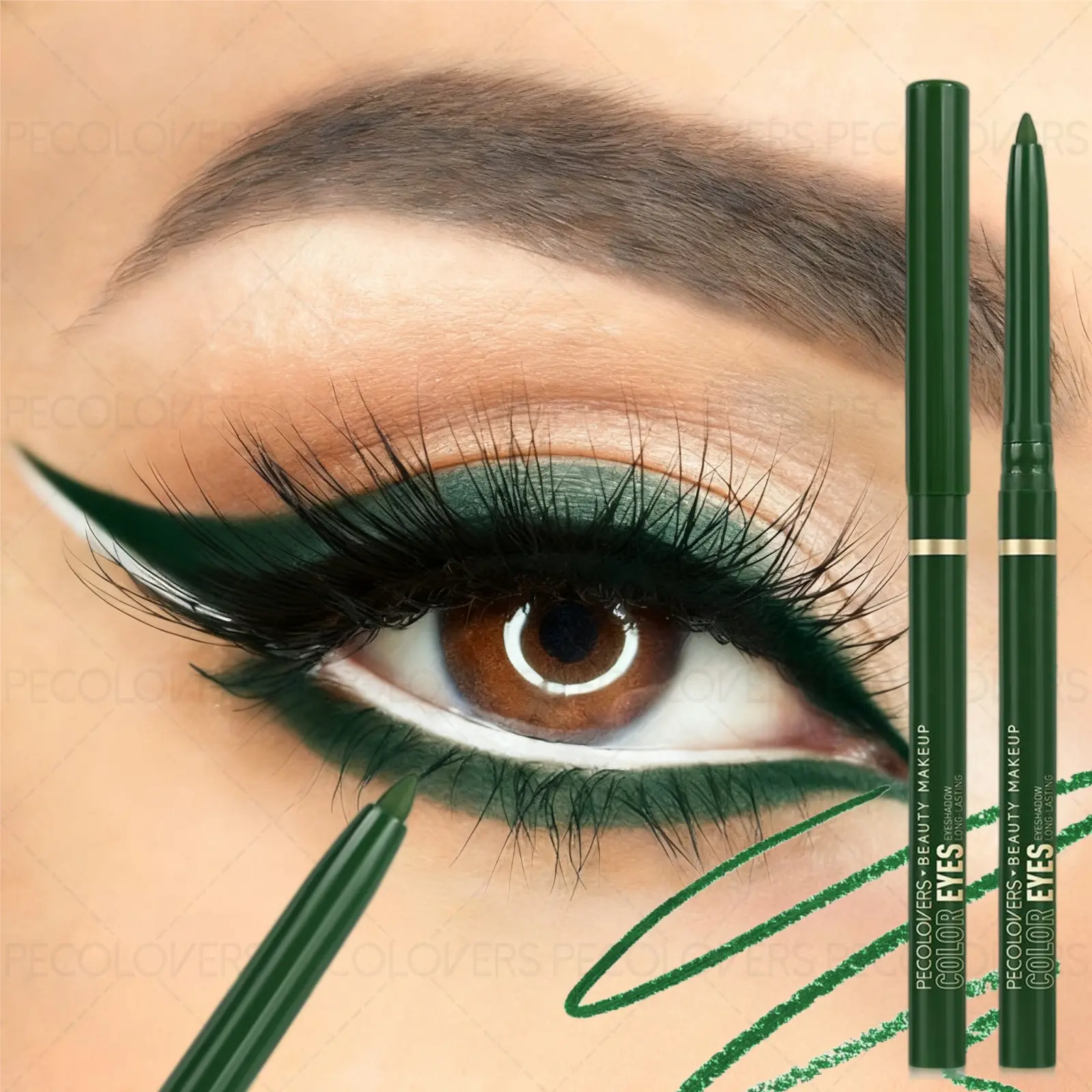 1PC Waterproof, Long-lasting, Non-smudging, Smooth, Convenient and Durable, Highly Pigmented, Green Eyeliner Pencils Eye Makeup Product To Create Charming Christmas Eye Makeup