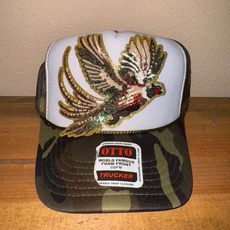 Pheasant patch camo trucker hat