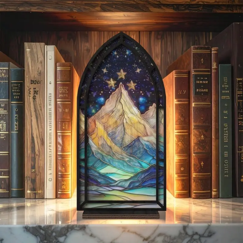 Fantasy Book Nook for Bookaholics, Stained Glass Candle Holder, Bookshelf Decor, Library Decor, Home Decor, Bookish Gift, 3D Bookshelf Sign, Vintage Plaque Decor, Wooden Plaque, Home Decor Products, Home Decor Gifts