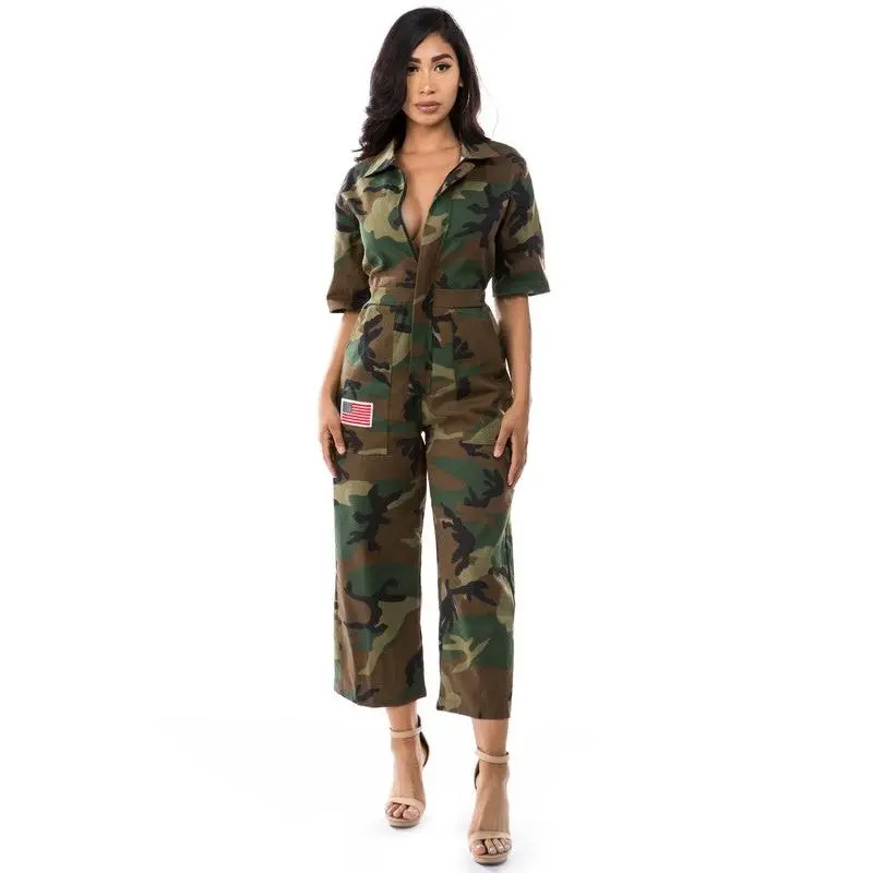 WOMEN FASHION CAMOFLAGE JUMPSUIT