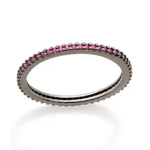 BLACK RHODIUM STUDDED SKINNY RING IN PINK