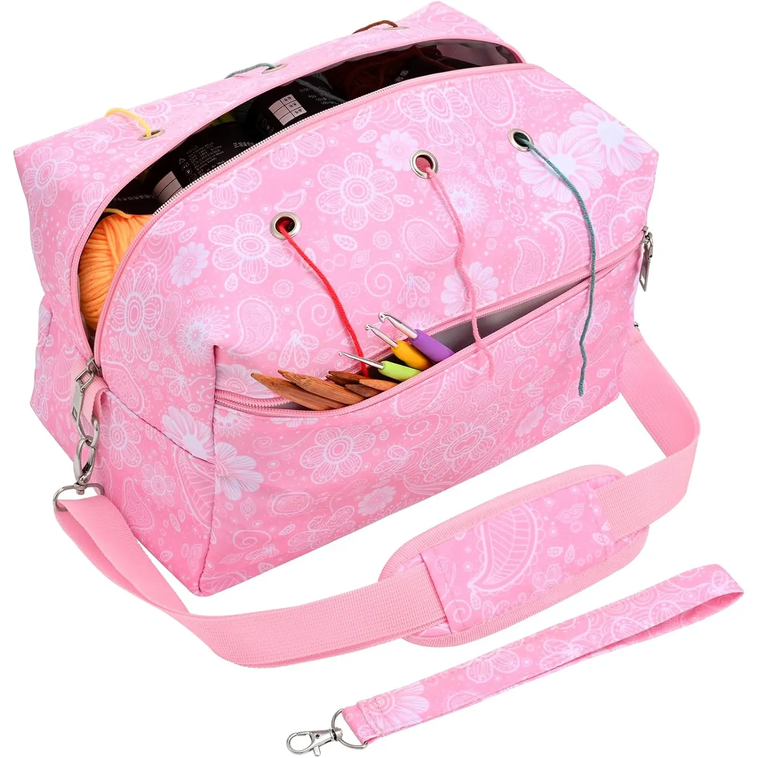 Yarn Bag Organizer Crochet Storage Knitting Bag Yarn Holder Gifts for Crochet Lover,Mom,Women,Pink