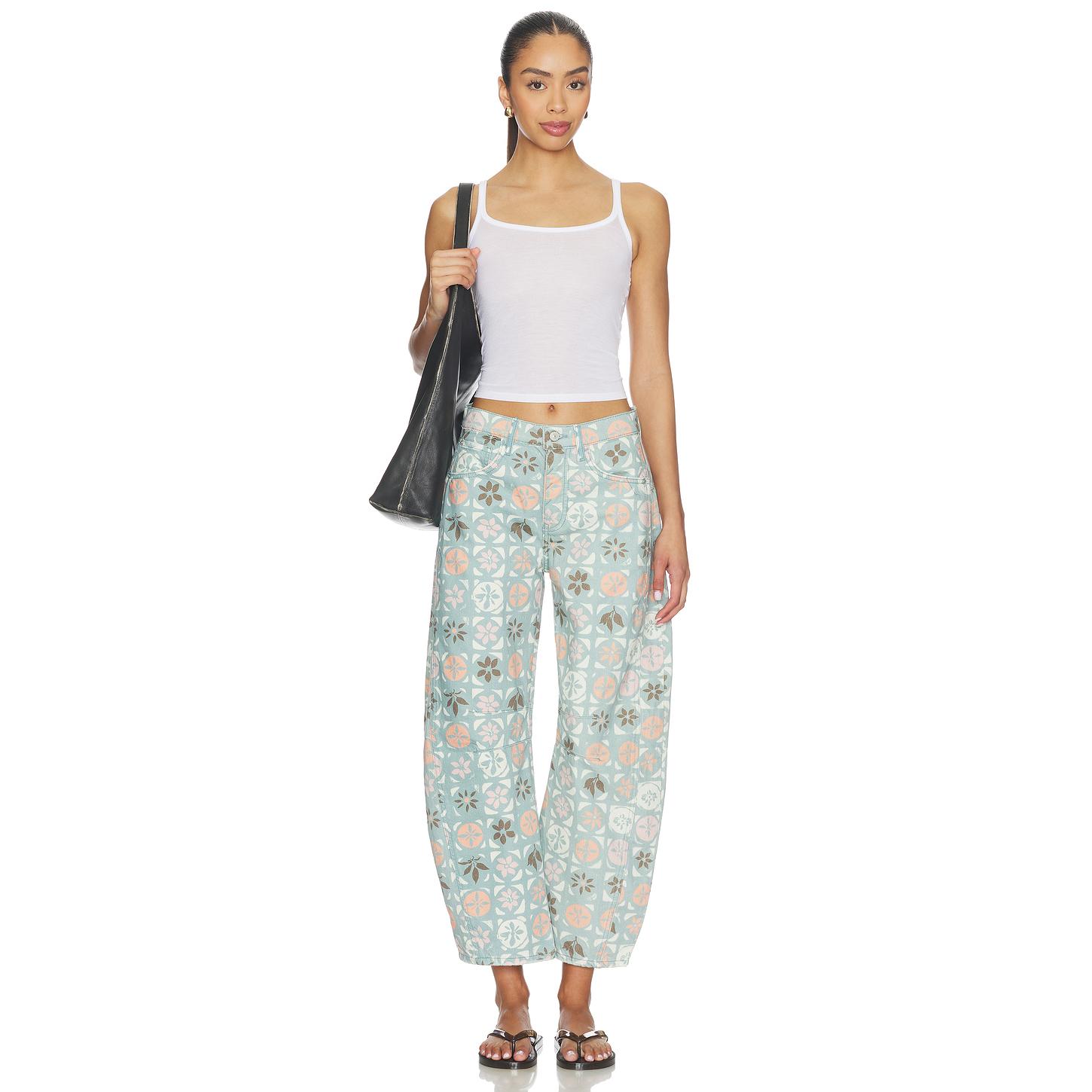 Free People x We The Free Good Luck Printed Mid Rise Barrel In Brown