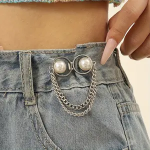 Vintage Chain Design Pant Buckle Waist Tightener Set, Detachable Waist Buttons Pins, No Sewing Required, Adjustable Fit Waistband Accessory