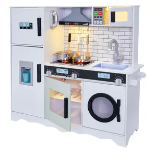 Lil’ Jumbl Kids Kitchen Set, Pretend Wooden Play Kitchen, Battery Operated Icemaker, Microwave, Range Hood, Stove Top, Oven, with Realistic Sound & Lights, Pots, Pan, & Utensils Included