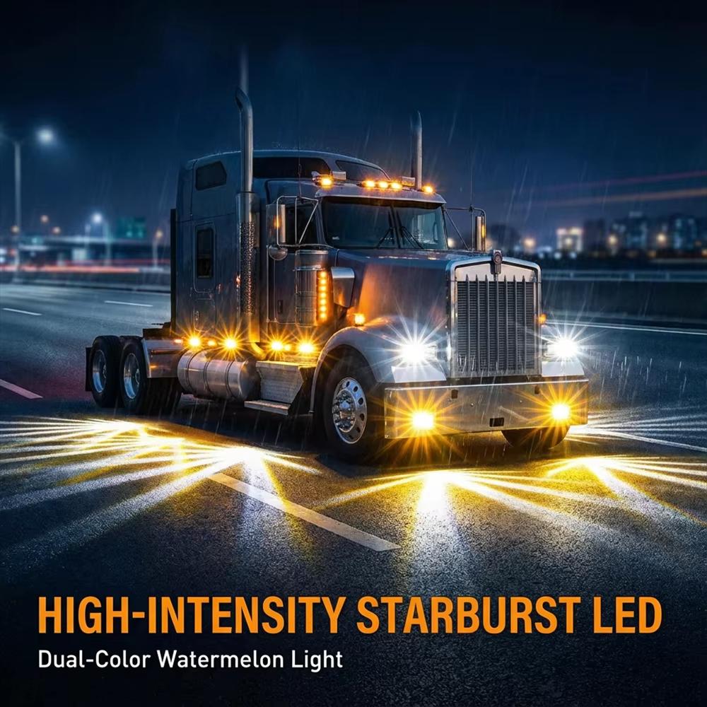 LEB flashing car watermelon light 12-24V Glass Lens Turn Signal Dual Color Strobe Side Marker Light Three modes of adjustment for Lorry Trailer flashing function car equipment 2/4/6PCS