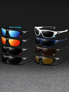 8pairs of the latest fine check-patterned sports sunglasses, available in multiple colors, suitable for various outdoor activities, offering UV protection, designed with classic luxury, featuring rubber nose pads and temple tips to prevent slipping.