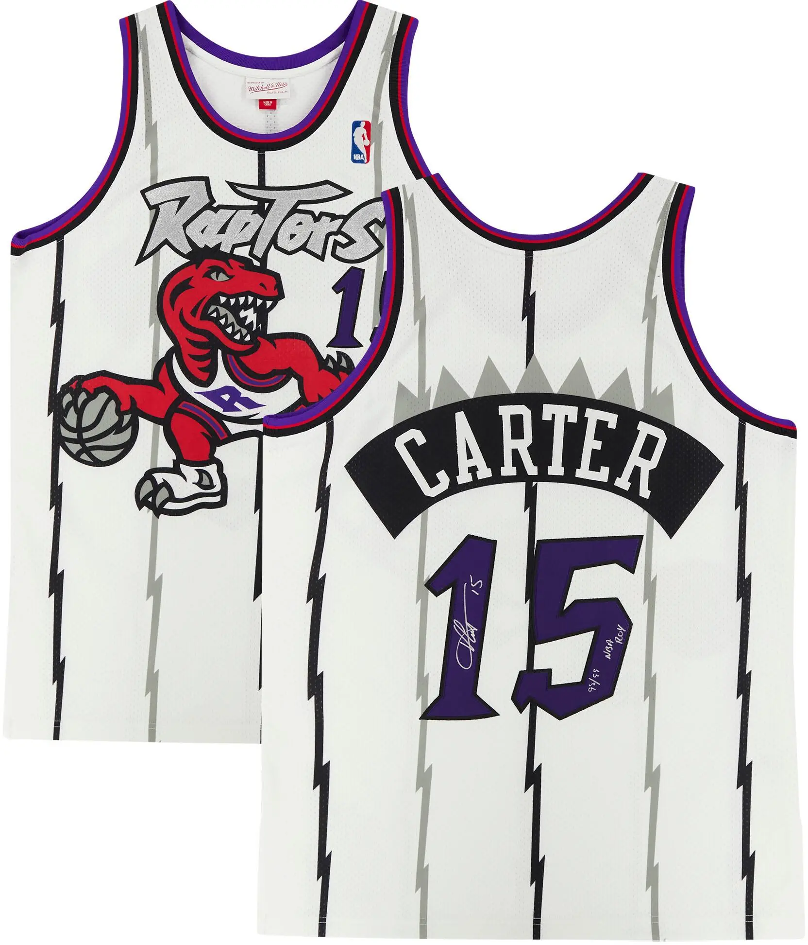 Vince Carter Toronto Raptors Autographed Mitchell & Ness 1998-99 White Authentic Jersey with "98-99 NBA ROY" Inscription - Fanatics Authentic Certified
