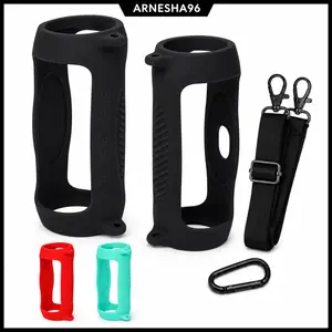 Silicone Protective Case Compatible with JBL Charge 5, Case Only Speaker Not Included, Soft Shockproof Speaker Cover with Shoulder Strap and Carabiner, Portable Anti Slip Outdoor Travel Carrying Sleeve Accessories