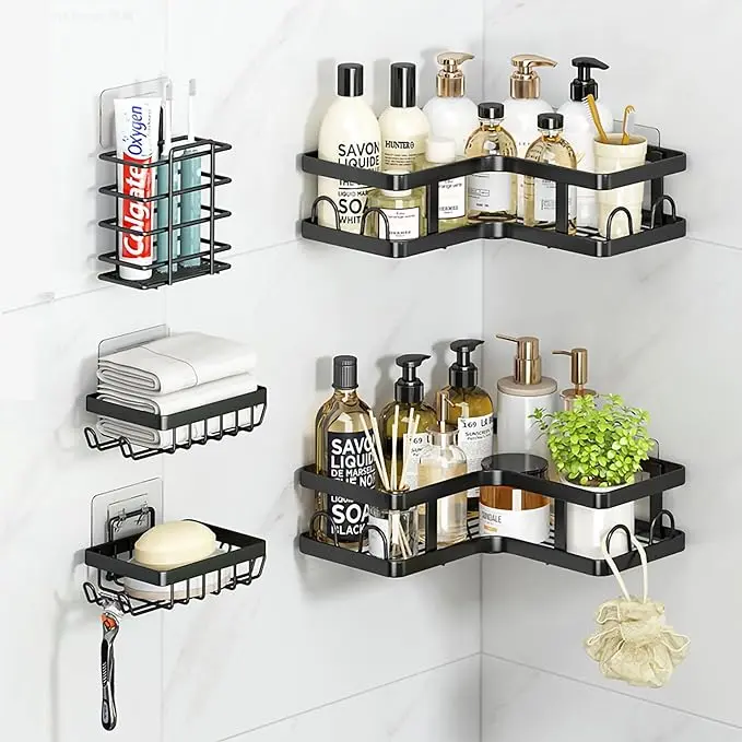 Bathroom Storage Rack, 5-Piece Corner Shower Shelves, Adhesive Shower Corner Shelves for Bathroom, Shower Caddy Organizer, Bathroom Accessories