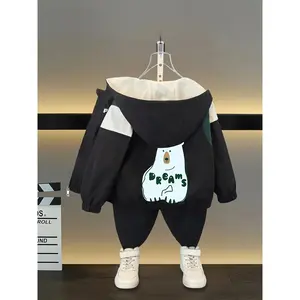 Kids' Polyester Hooded Jacket - Korean-Style Loose Casual Zip-Up, Windproof Warm Unisex Outerwear for Spring/Autumn Boys & Girls Fashion Coats