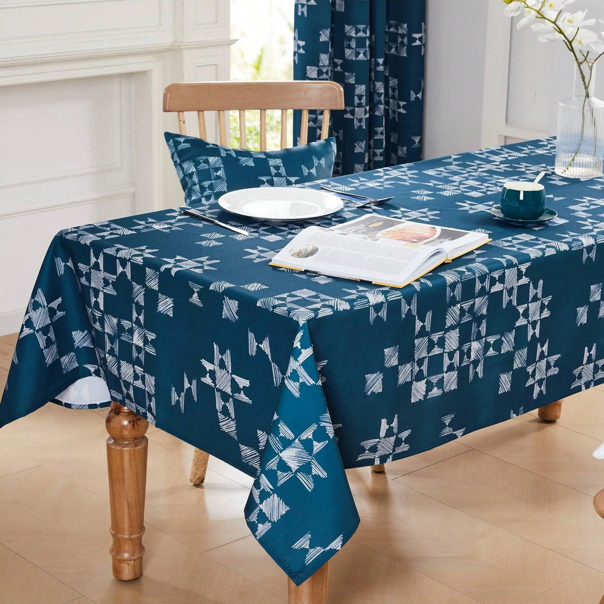 1 pieza Mantel impreso resistente al agua con bordes enrollados - Patrones elegantes para la mesa de comedor