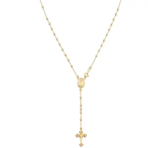 925 Sterling Silver or 18K Gold Plated Rosary Bead Cross Y Necklace Chain for Women