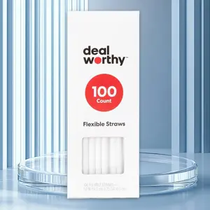 Plastic Flexible Straws 100ct - for Drinks, Disposable, Dealworthy, 100 Count