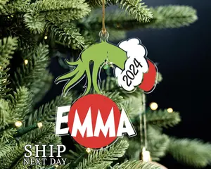 Custom Grinchy Name Ornament, Personalized Christmas Ornaments, Grin Hand 2024 Ornament, Funny Christmas Keepsake (Please note the name or image you want to customize or send it to me via message)