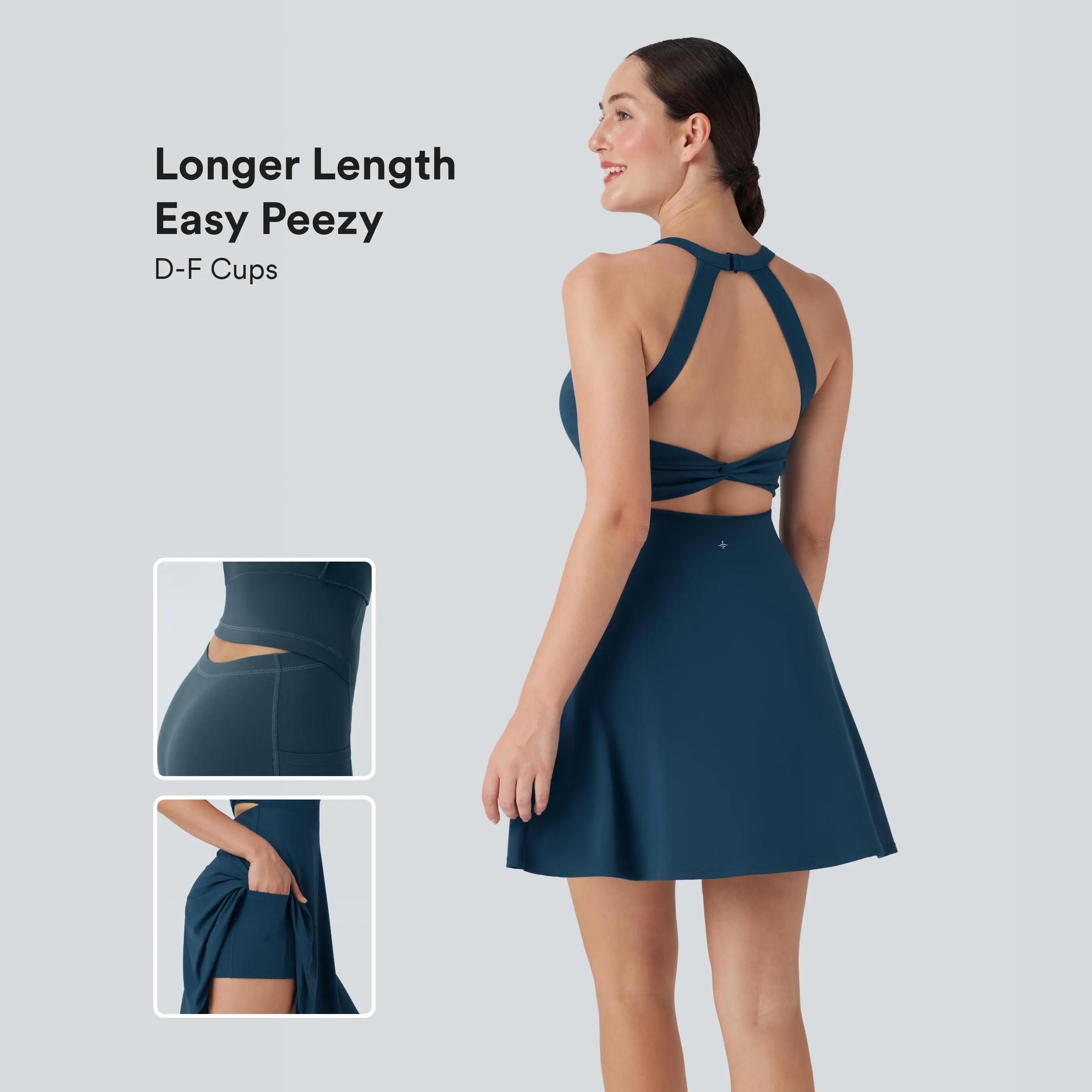Halara Backless Twisted Flare Dance Active Dress-Longer Length-Easy Peezy Edition-D/DD/DDD/F Cups