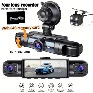 4-Channel Dash Cam 1080P HD, Front Rear Left Right Car Camera with 64GB SD Card, Plug & Play Non‑Wireless Car , Night Vision,Display Car Video Surveillance dvr storage 24-hour parking mode infrared