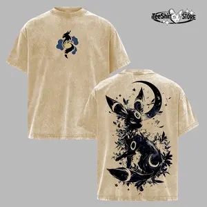 Umbreon T-Shirt – Pocket Monsters Vintage Oversized Heavy Cotton Acid Washed Anime Hoodie, Unisex Streetwear Graphic Top for Fans