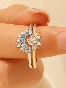 New Starry Sky Blue Crystal Ring - Sparkling Sun Moon Stars Open Adjustable Ring for Women, Stackable Sun & Moon Couple Ring, Perfect for Valentine's Day, 520, Graduation & Party Gifts