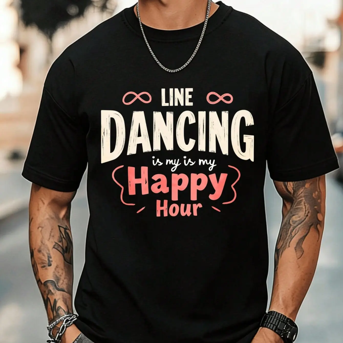Line Dancing Is My Happy Hour T Shirt For Men Dance Lover Gift Casual Wear Black TeeFun Stamps Are Suitable For Family G