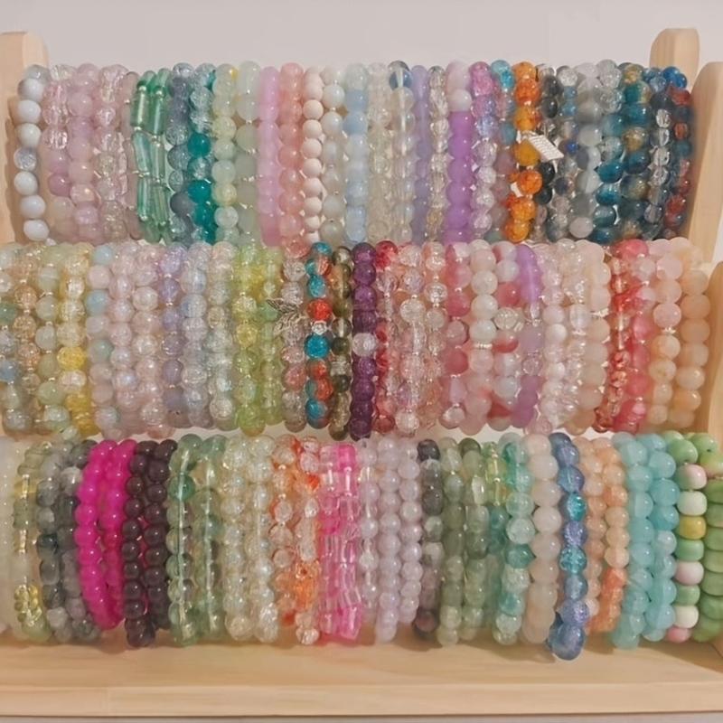 22pcs Mix Fashion Bohemian Beaded Bracelets Set, Multilayer Stackable Bracelets with Colorful  Clear Frosted Round Beads for Women Girls Gift & Daily Wear