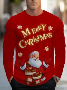 Men's Christmas Long Sleeve T-Shirt, Santa Claus Print, Casual Holiday Shirt for Party, Gym, Leisure Wear, All-Season Comfortable Tee