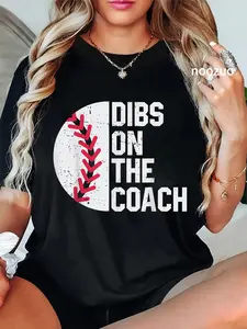 100% Cotton Dibs On The Coach Funny Baseball Heart Cute Mother's Day T-Shirt