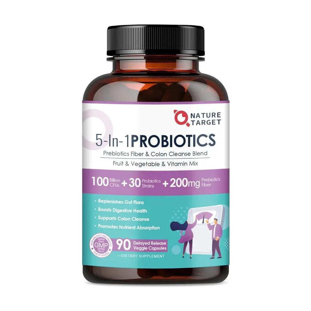 Nature Target Probiotics for Women-Men-Kids Digestive Health Edible , 100 Billion, 90 Veggie Capsules Healthcare Fitness Supplement Dietary Digestion Vitamin Bathroom detox gut cleanse ph balance gummies