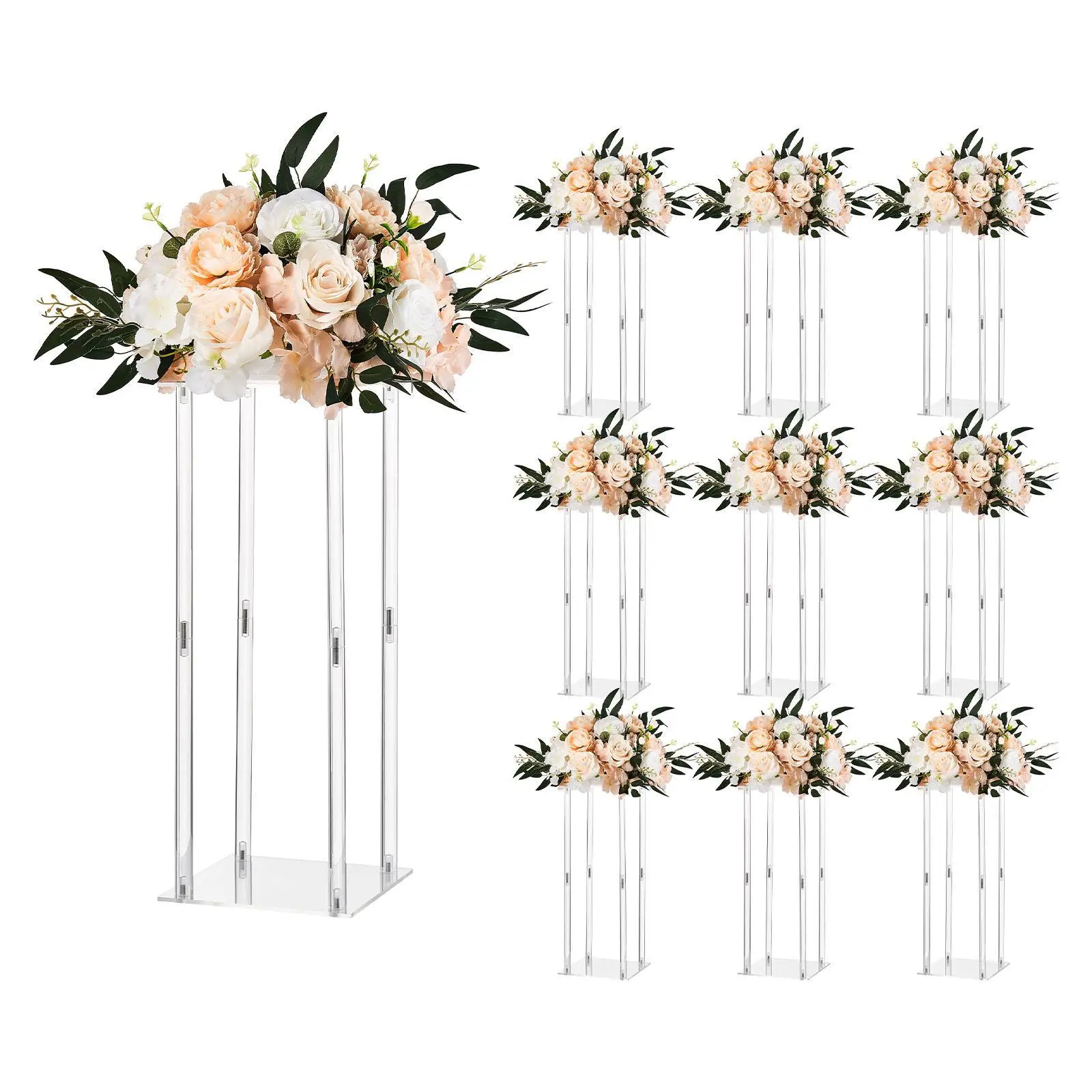 【SummerFinds】VEVOR Wedding Flower Stand, 10PCS 19.69-inch Column Flower Stand, Floral Stands with Acrylic Laminate, Cylindrical Cubic Floral Display Rack for Wedding, Party, Birthday, Home, Centerpiece Stands