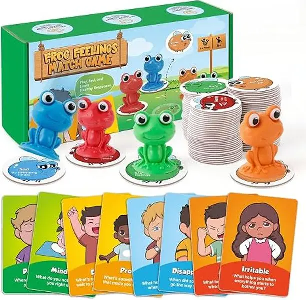 Emotion Matching Card Game - Speech Therapy Materials for Autism & Kids: Match & Swat! 60 Cards,4 Frogs & 180 Fly Counters,Social Emotional Learning Toys for Play Therapy,Sight Word Game,Ages 5+