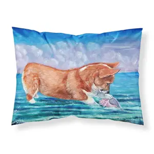 Carolines Treasures  Corgi Sea Shell Find Fabric Standard Pillowcase
