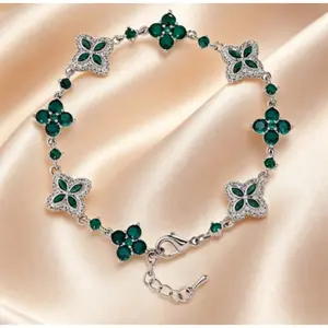 Aurelia Crest Luxury Iced Out Clover Bracelet for Women Adjustable Brass Chain 5A CZ Sparkling Party Jewelry