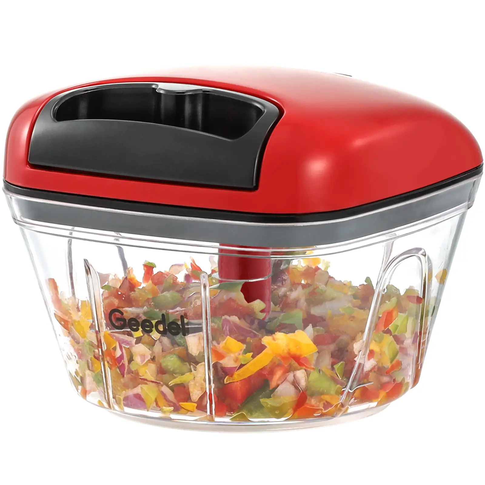 Manual Food Processor Vegetable Chopper, Capacity 200ml, Geedel Pull Cutter with String for Veggies, Fruits, Salad, Onion, Ginger, Nuts Kitchen Gadge