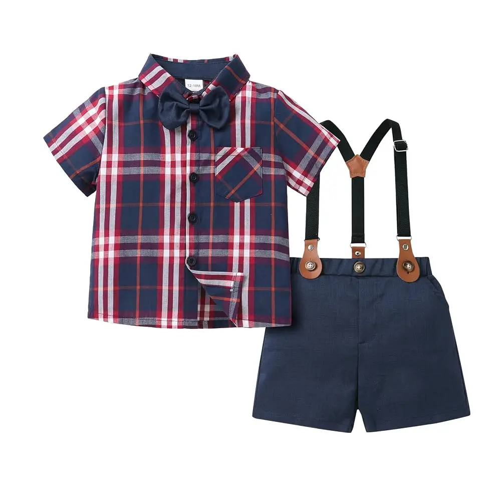 Younger Tree Baby Boy Clothes, 2-Piece Formal Cotton Summer Outfit for Toddler Males - Collared Neck Shirt & Shorts, Machine Washable, Cute Clothes,back to school, Shirt & Shorts Set