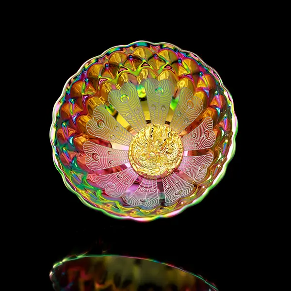 Iridescent Peacock Feather Jianzhan with Golden Dragon Filigree Base | Rainbow Glaze Auspicious Vessel,Chinese culture,High-temperature firing,Handcrafted ceramic cup,Wine Glass, Kung Fu Cup,Drinkware